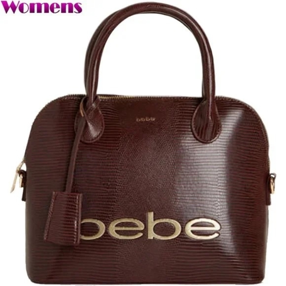 Bebe Brown Satchel with Textured Leather and Gold Logo